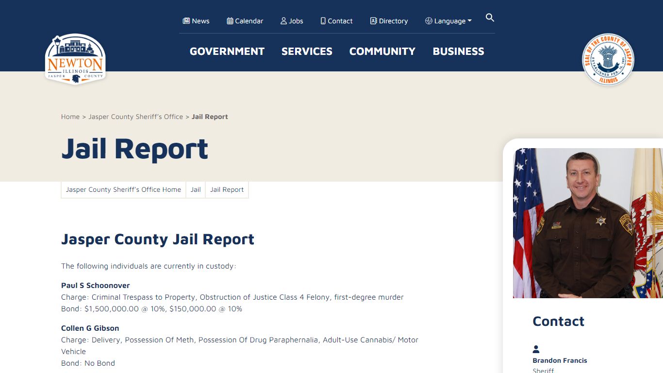 Jail Report - City of Newton, IL | Jasper County, IL