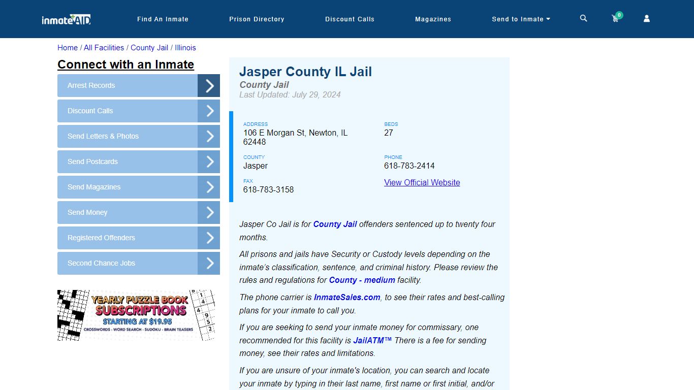 Jasper County IL Jail - Inmate Locator