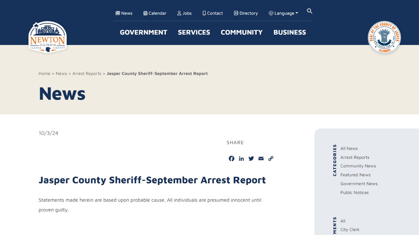 Jasper County Sheriff-September Arrest Report - City of Newton, IL ...